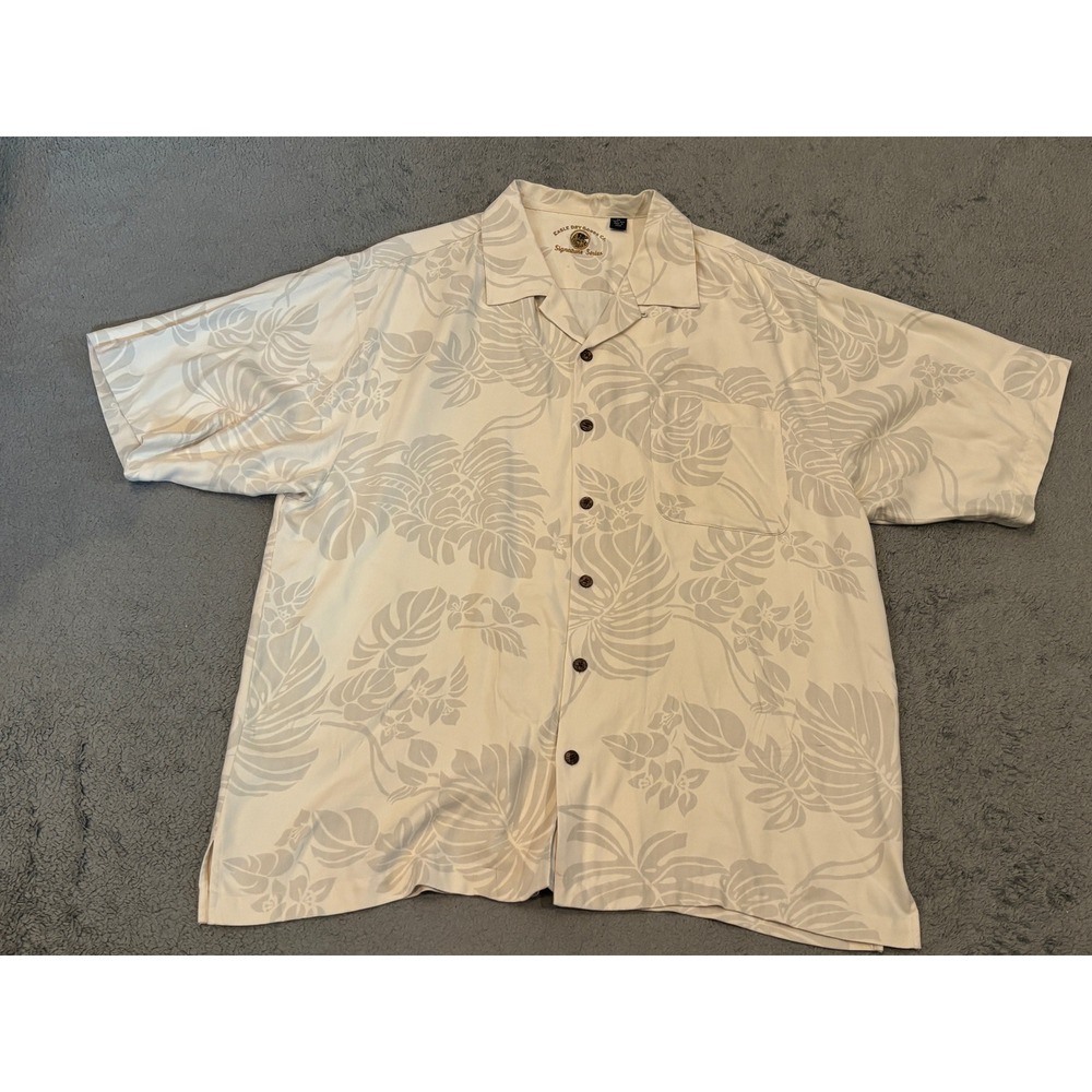 Eagle Dry Goods Co Signature Series Mens XL Cream 100% Silk Tropical Shirt